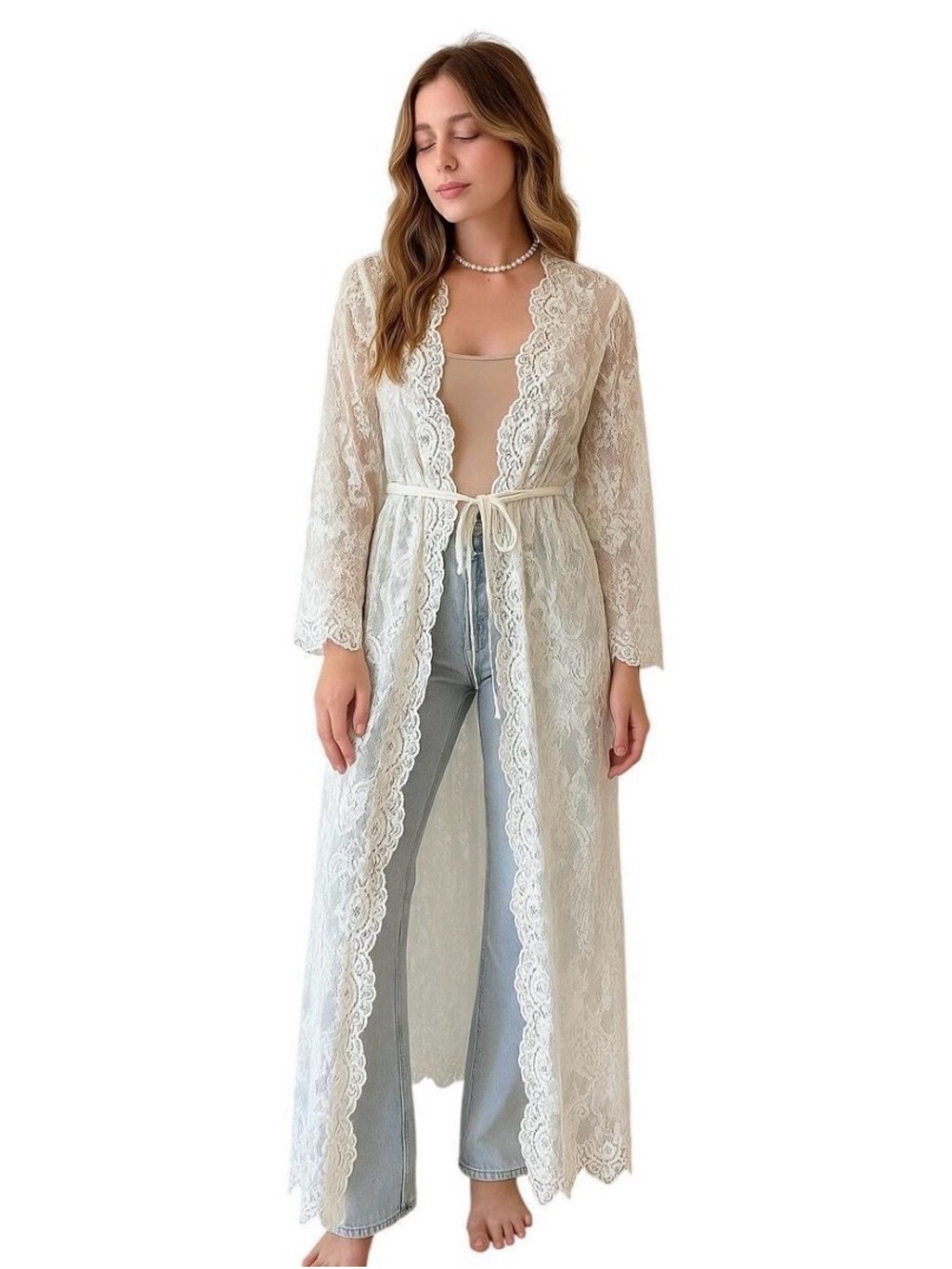 INC INTERNATIONAL CONCEPTS
White Lace Longline Duster Cardigan Kimono, Size XXXL
